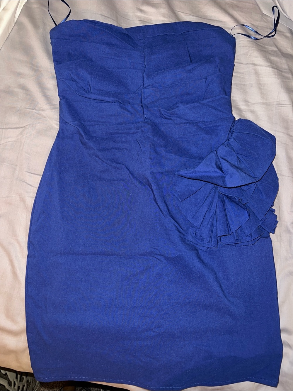 Zara Strapless Cobalt Blue Ruffle Sheath Dress